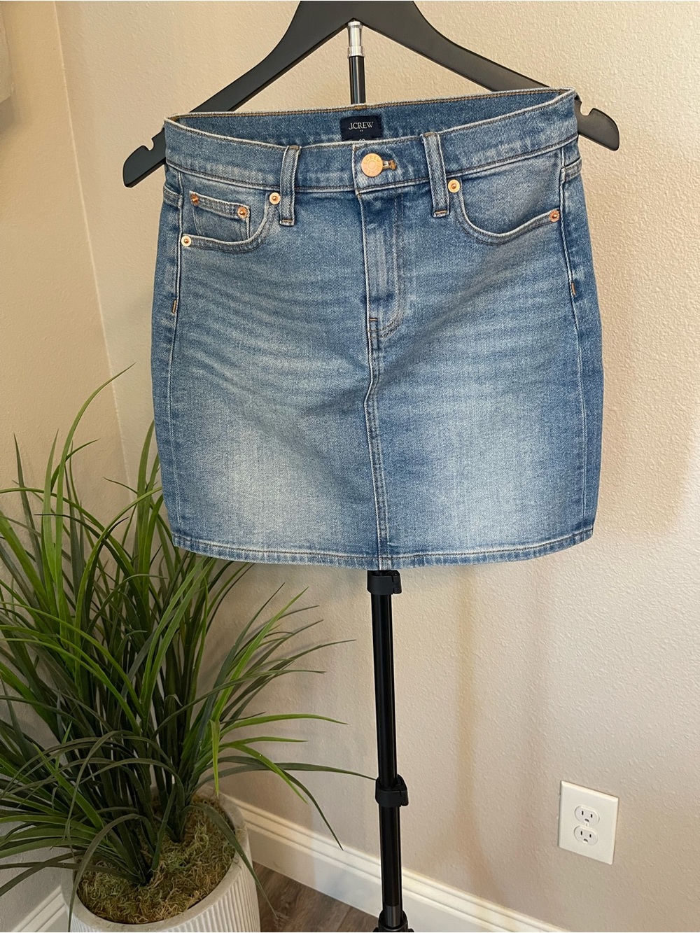J. Crew Medium Blue Denim Mini Skirt with Front Pockets